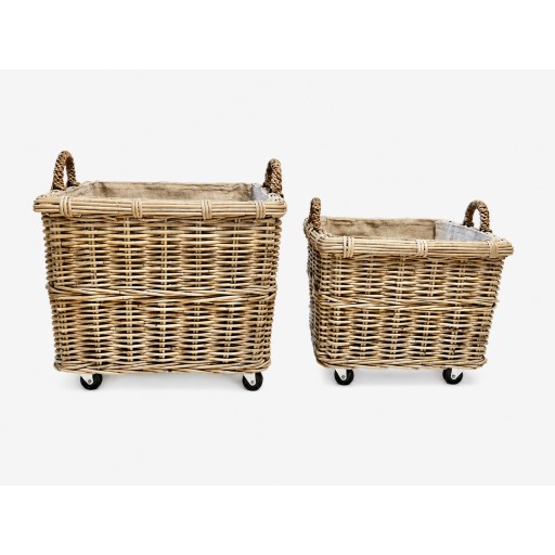 Lined Square Log Basket on Wheels